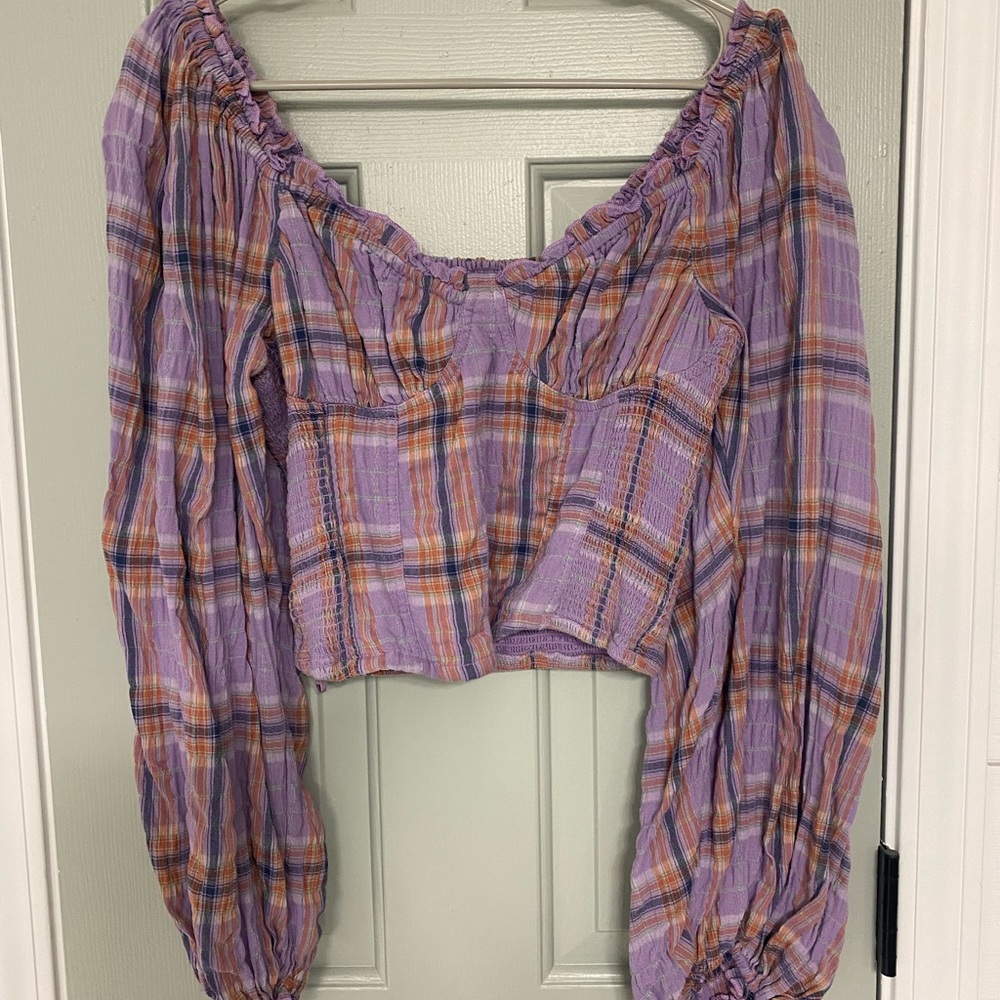 Free People Purple Plaid Crop Top